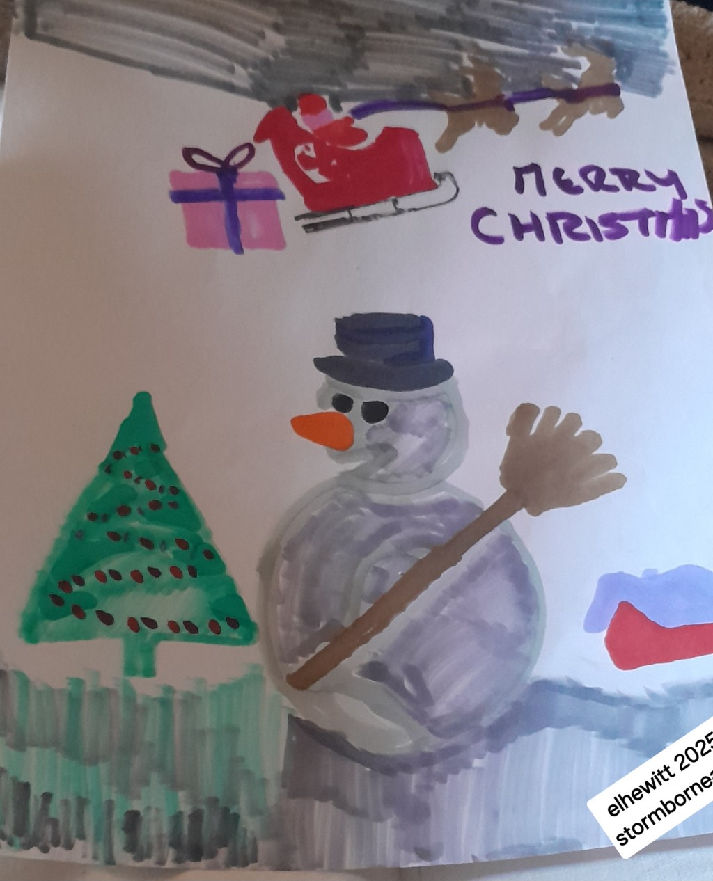 A Hand-Drawn Christmas Moment…..Snowman & Santa Sleigh&nbsp;(2025)